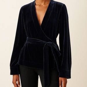 8 by yoox blue velvet belted Surplice  blouse